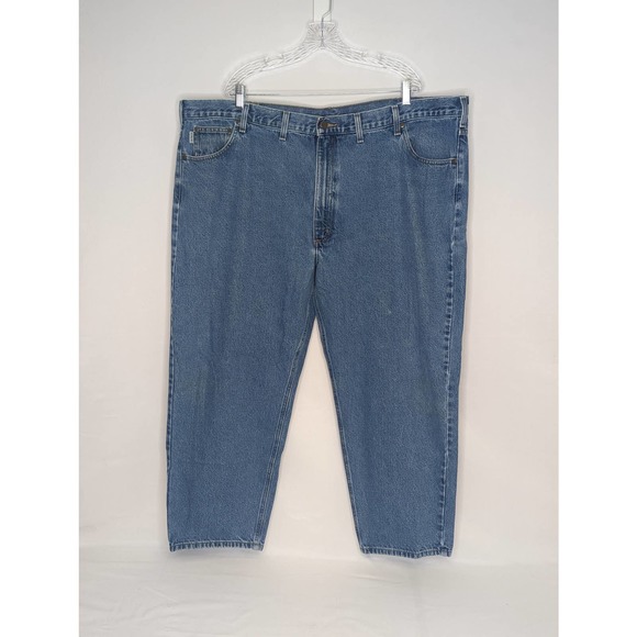 MENS CARHARTT B17 DST RELAXED FIT TAPERED LEG BLUE JEANS 50 X 30 - Picture 1 of 7